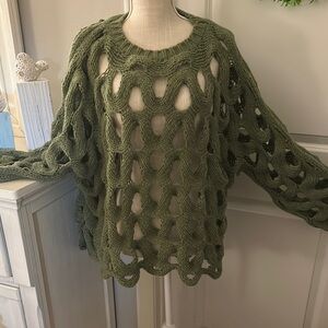 BiBi Olive Green Open Knit Oversized Sweater